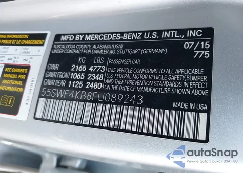 2015 Mercedes-Benz C 300 4Matic/Luxury 4Matic/Sport 4Matic z USA, uszkodzony, nr VIN 55SWF4KB8FU089243